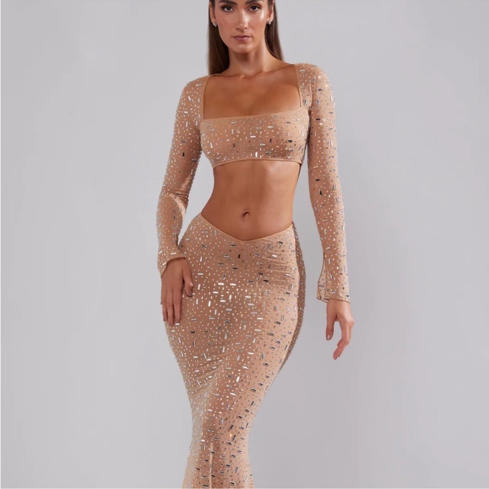 Oh Polly Tan Sheer Skirt Set